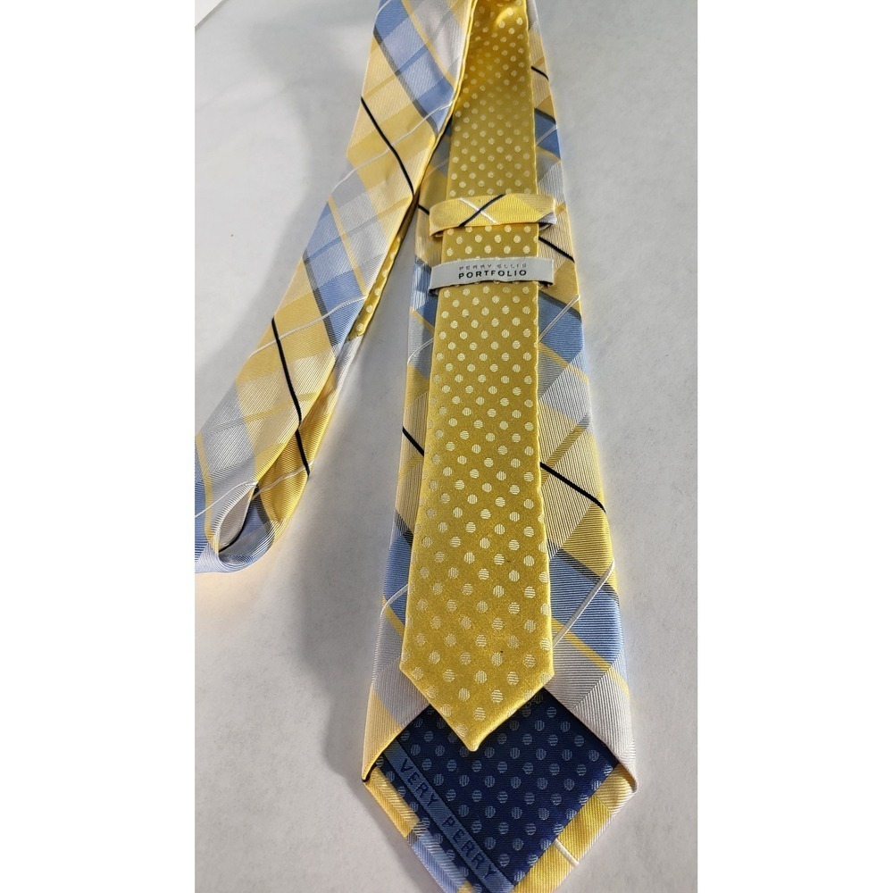 Vera Perry Portfolio Plaid Necktie Yellow Blue Patterned‎ Business Casual - Picture 3 of 5